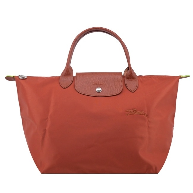 LONGCHAMP LE PLIAGE GREEN系列刺繡手提水餃包(中/栗子紅)1623-919-404