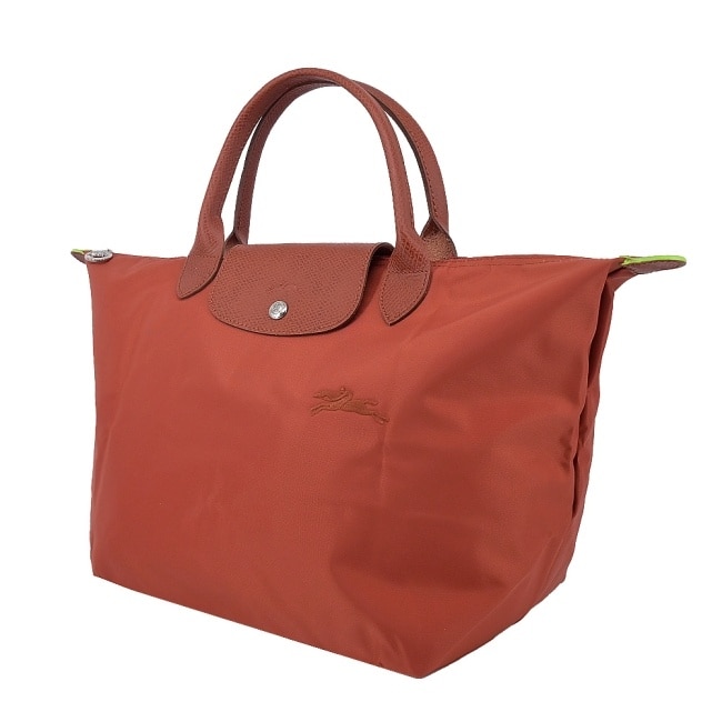 LONGCHAMP LE PLIAGE GREEN系列刺繡手提水餃包(中/栗子紅)1623-919-404