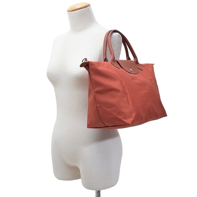 LONGCHAMP LE PLIAGE GREEN系列刺繡手提水餃包(中/栗子紅)1623-919-404