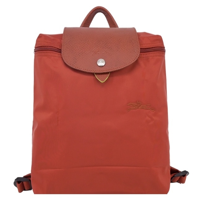 LONGCHAMP LE PLIAGE GREEN系列刺繡後背包(中/栗子紅)1699-919-404