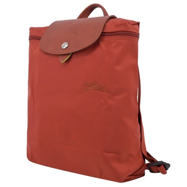 LONGCHAMP LE PLIAGE GREEN系列刺繡後背包(中/栗子紅)1699-919-404