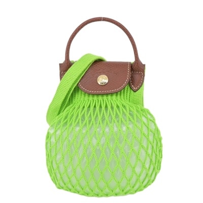 LONGCHAMP LONGCHAMP LE PLIAGE FILET系列網狀棉質手斜背包(迷你/亮綠)10139-HVH-355