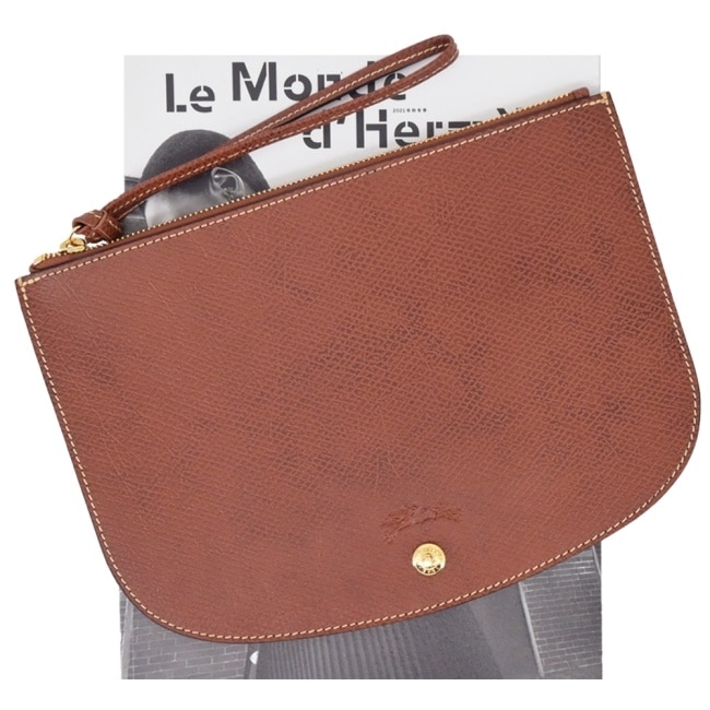 LONGCHAMP EPURE系列牛皮壓印半月型手拿包(棕)10250-HYZ-035