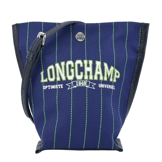 LONGCHAMP ESSENTIAL系列運動風棉質細條斜背包(迷你/海軍藍)10257-HFD-006