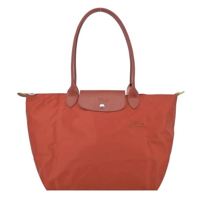 LONGCHAMP LE PLIAGE GREEN系列刺繡肩背水餃包(大/栗子紅)1899-919-404