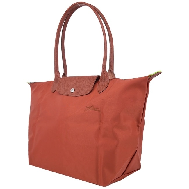 LONGCHAMP LE PLIAGE GREEN系列刺繡肩背水餃包(大/栗子紅)1899-919-404
