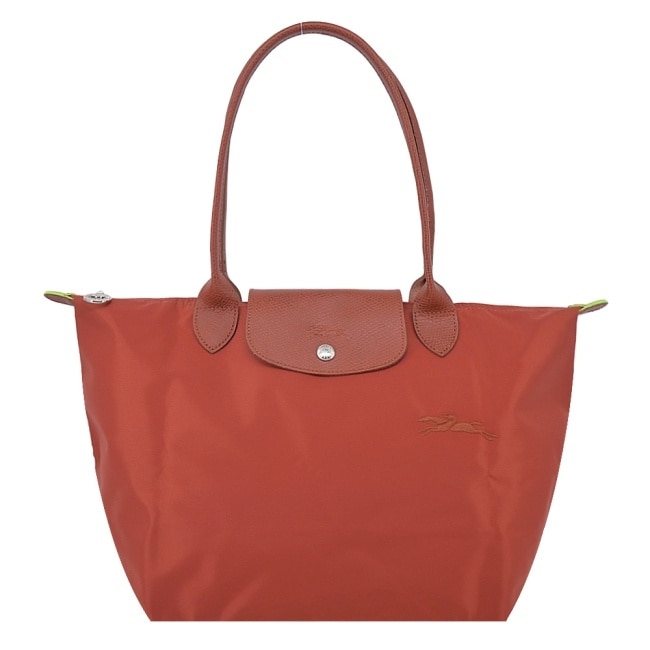 LONGCHAMP LE PLIAGE GREEN系列刺繡肩背水餃包(中/栗子紅)2605-919-404