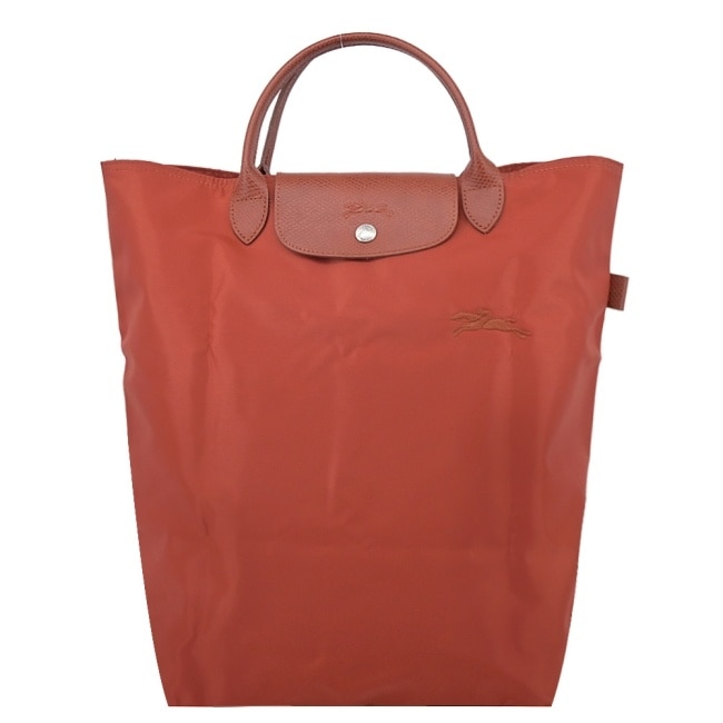 LONGCHAMP LE PLIAGE GREEN系列刺繡手提包(中/栗子紅)10168-919-404