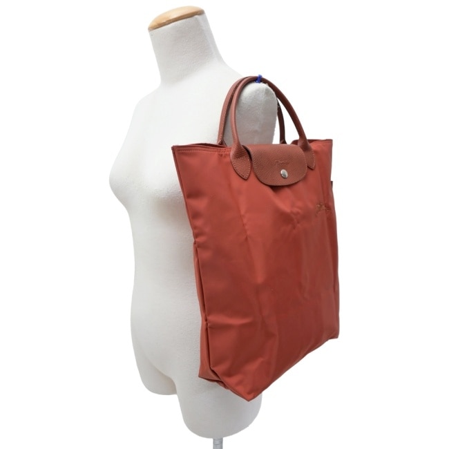 LONGCHAMP LE PLIAGE GREEN系列刺繡手提包(中/栗子紅)10168-919-404