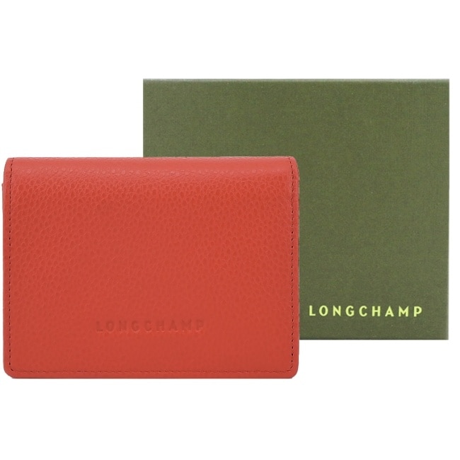 LONGCHAMP LE FOULONNE系列牛皮簡約三折壓釦短夾(紅椒)30021-021-685