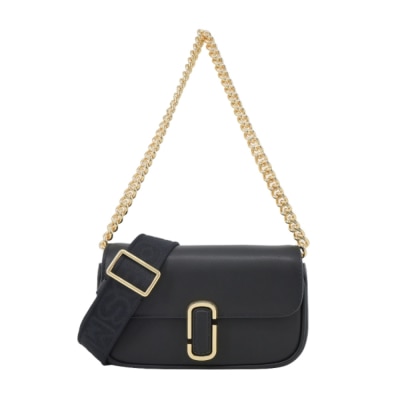 MARCJACOBS MARC JACOBS THE J MARC 光滑皮革翻蓋鏈帶斜背/肩背包-迷你/黑2S4HCR089H02001