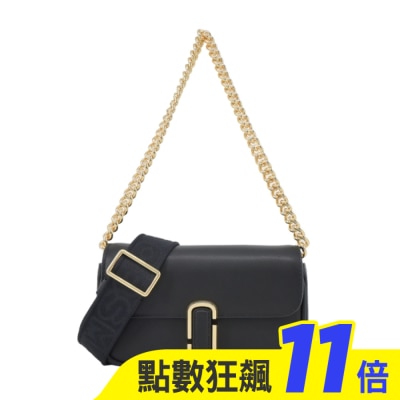 MARC JACOBS MARC JACOBS THE J MARC 光滑皮革翻蓋鏈帶斜背/肩背包-迷你/黑2S4HCR089H02001