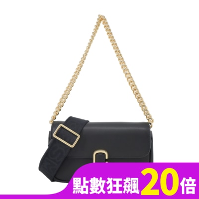 MARCJACOBS MARC JACOBS THE J MARC 光滑皮革翻蓋鏈帶斜背/肩背包-迷你/黑2S4HCR089H02001