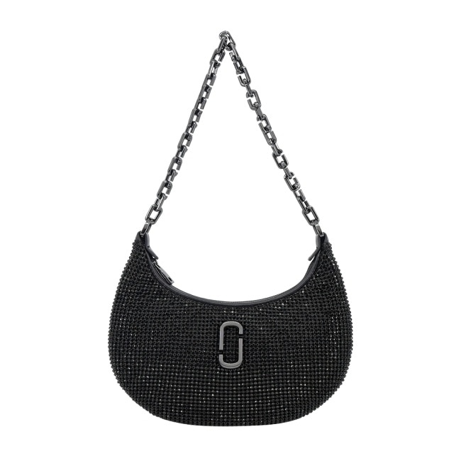 MARC JACOBS THE RHINESTONE 拉鍊水鑽鍊帶肩背包-黑色2R3HSH056H01001