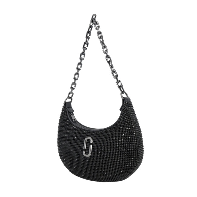 MARC JACOBS THE RHINESTONE 拉鍊水鑽鍊帶肩背包-黑色2R3HSH056H01001