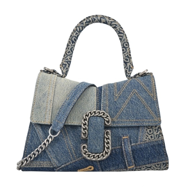 MARC JACOBS ST MARC 牛仔拼接手提/斜背鍊條包-藍2S4HSC020H03404