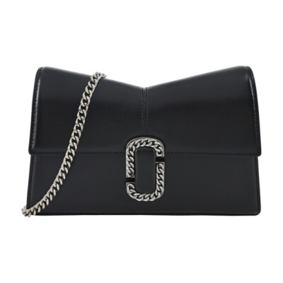 MARCJACOBS MARC JACOBS THE ST. MARC平滑皮革鎖鏈斜背包-黑銀2R3SMN042S10018