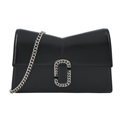 MARCJACOBS MARC JACOBS THE ST. MARC平滑皮革鎖鏈斜背包-黑銀2R3SMN042S10018