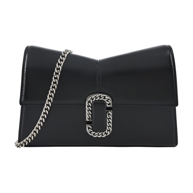MARC JACOBS THE ST. MARC平滑皮革鎖鏈斜背包-黑銀2R3SMN042S10018