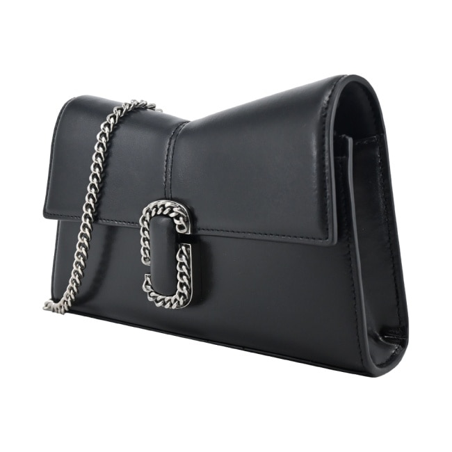 MARC JACOBS THE ST. MARC平滑皮革鎖鏈斜背包-黑銀2R3SMN042S10018