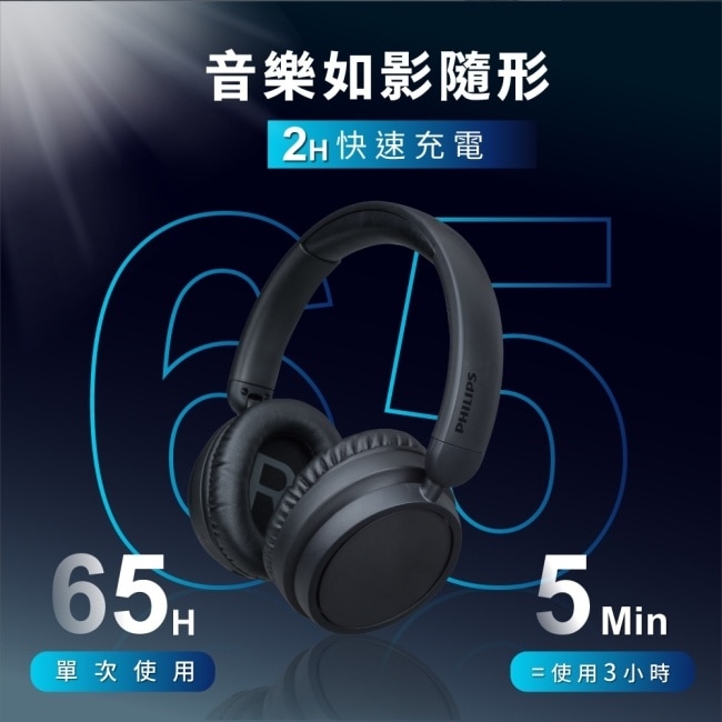 PHILIPS 高階Hi-Fi頭戴式藍牙耳機-TAH5209BK