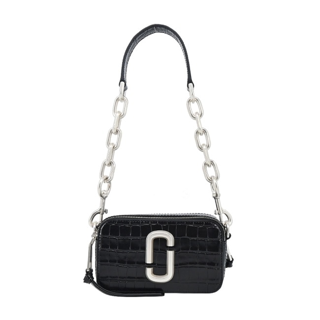 MARC JACOBS THE CROC EMBOSSED鱷魚紋壓花拉鍊相機包-黑2F3HCR018H01001
