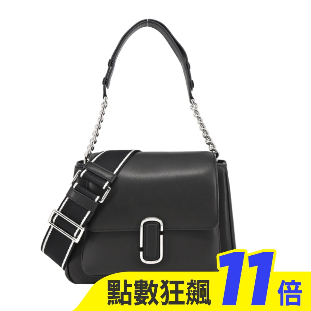 MARC JACOBS THE J MARC CHAIN牛皮前口袋手提/斜背兩用包-小/黑H709L01RE22053