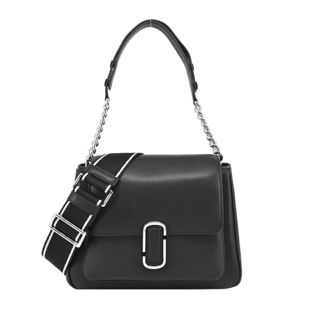 MARC JACOBS THE J MARC CHAIN牛皮前口袋手提/斜背兩用包-小/黑H709L01RE22053