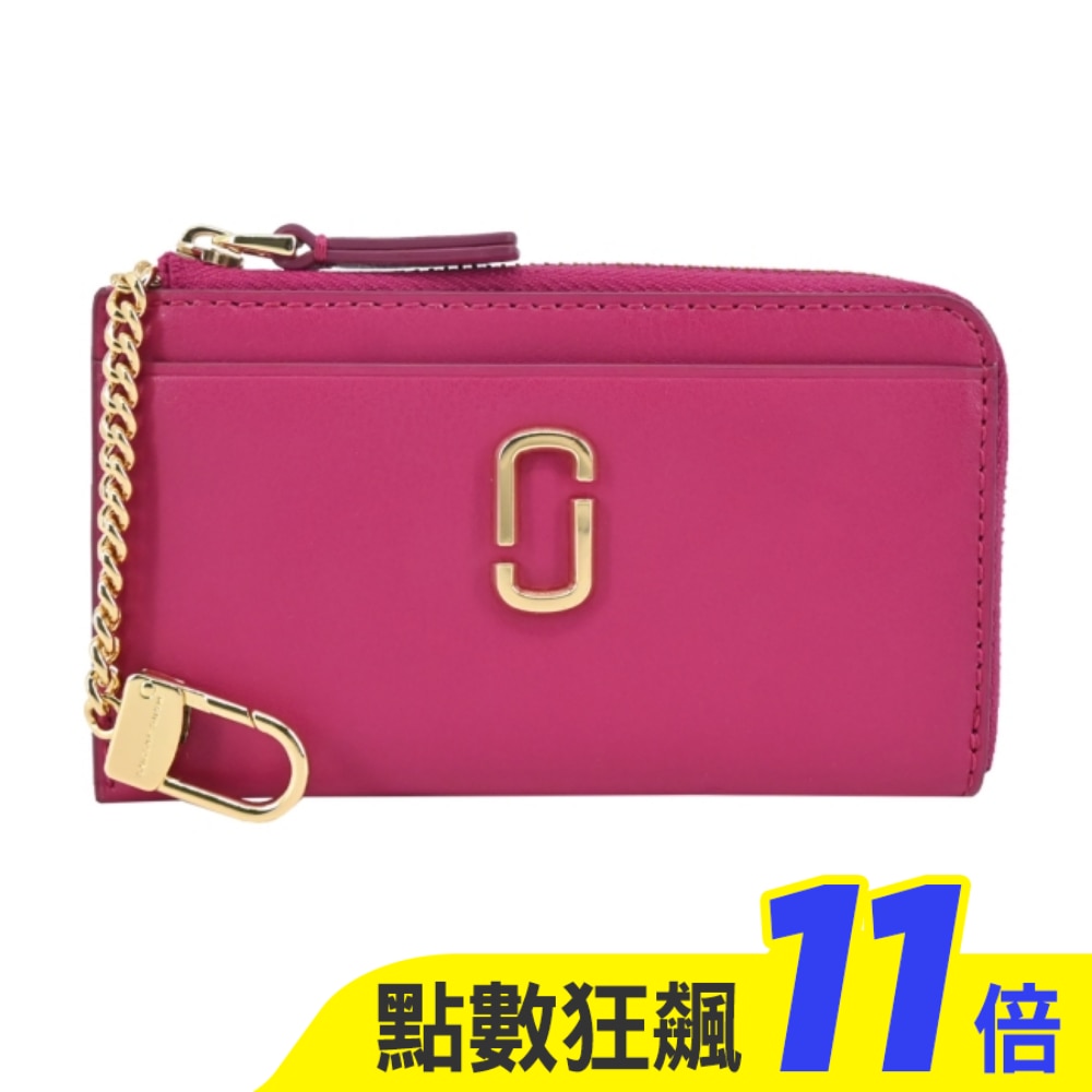 MARC JACOBS THE J MARC TOP 牛皮拉鍊鑰匙圈卡片零錢包-紫紅2S3SMP004S01955