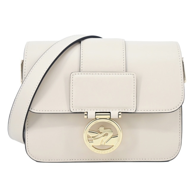 LONGCHAMP BOX-TROT系列小牛皮金屬LOGO翻蓋斜背包(小/白紙)10174-HAU-555