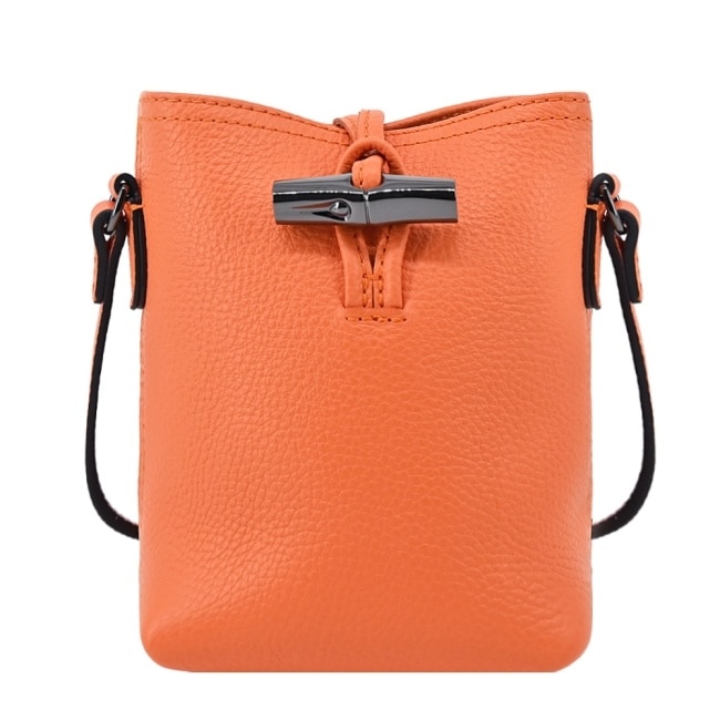 LONGCHAMP ROSEAU ESSENTIAL系列竹節牛皮斜背水桶包(迷你/柳橙)10207-968-217
