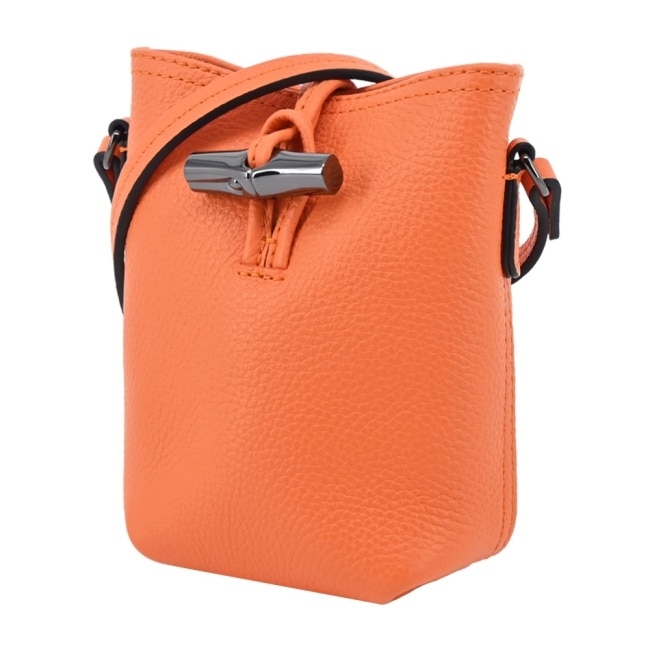 LONGCHAMP ROSEAU ESSENTIAL系列竹節牛皮斜背水桶包(迷你/柳橙)10207-968-217