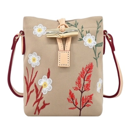 LONGCHAMP LONGCHAMP LE ROSEAU系列竹節雛菊帆布斜背水桶包(迷你/燕麥)10207-HEV-J01