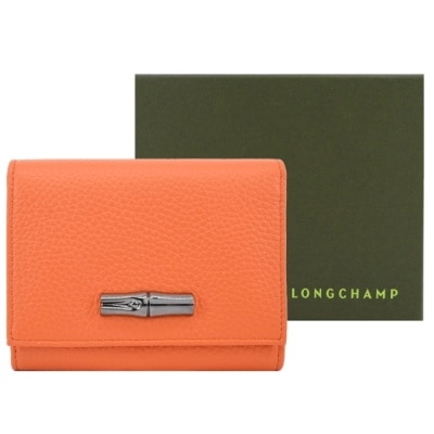 LONGCHAMP LONGCHAMP ROSEAU ESSENTIAL系列竹節牛皮壓釦短夾(柳橙) 30021-968-217