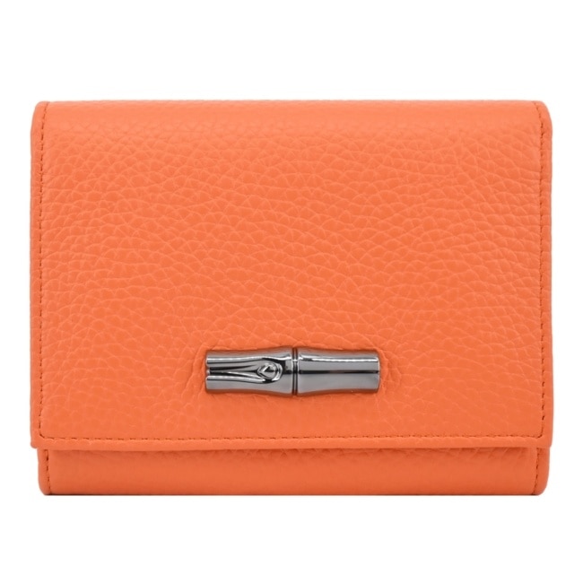 LONGCHAMP ROSEAU ESSENTIAL系列竹節牛皮壓釦短夾(柳橙) 30021-968-217