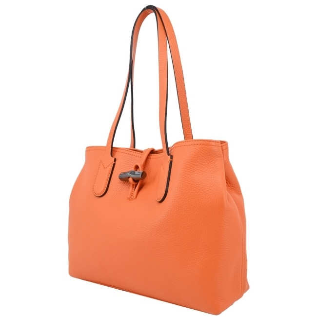 LONGCHAMP ROSEAU ESSENTIAL系列竹節牛皮肩背包(中/柳橙)10183-968-217