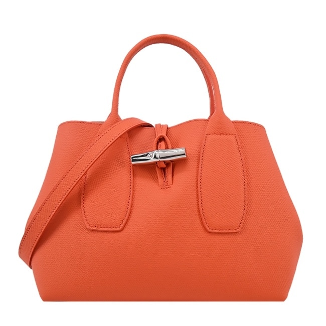 LONGCHAMP ROSEAU系列竹節卵石紋牛皮兩用包(中/柳橙)10058-HPN-017