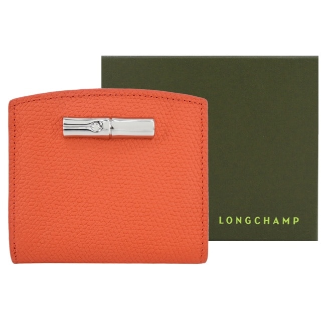 LONGCHAMP ROSEAU系列竹節卵石紋牛皮流線短夾(柳橙)30011-HPN-017