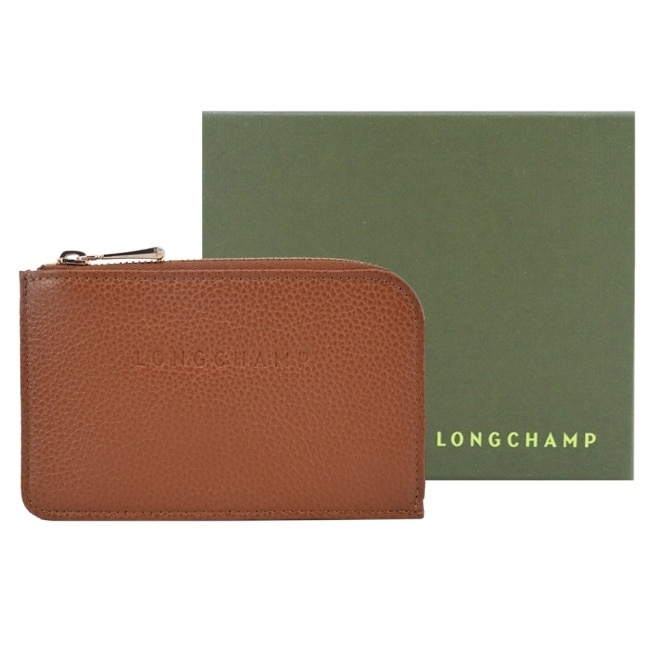 LONGCHAMP LE FOULONNE系列系列牛皮卡片零錢包(焦糖)30036-021-121