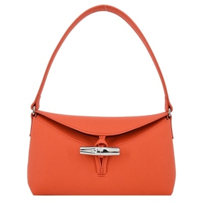 LONGCHAMP LONGCHAMP ROSEAU系列竹節卵石紋牛皮半月形單肩包(小/柳橙)10230-HPN-017