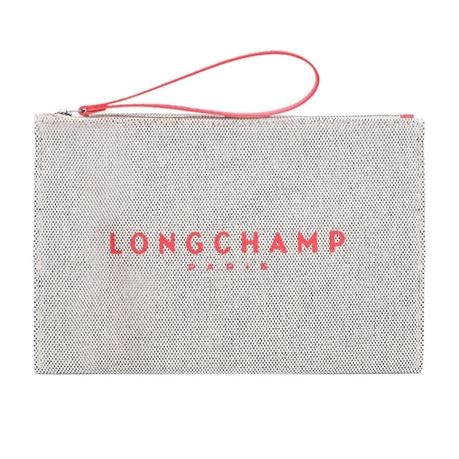 LONGCHAMP ESSENTIAL系列帆布LOGO字母手拿包(草莓紅)34136-HSG-218