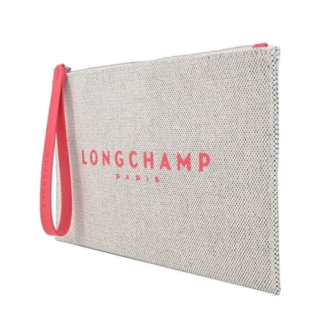 LONGCHAMP ESSENTIAL系列帆布LOGO字母手拿包(草莓紅)34136-HSG-218