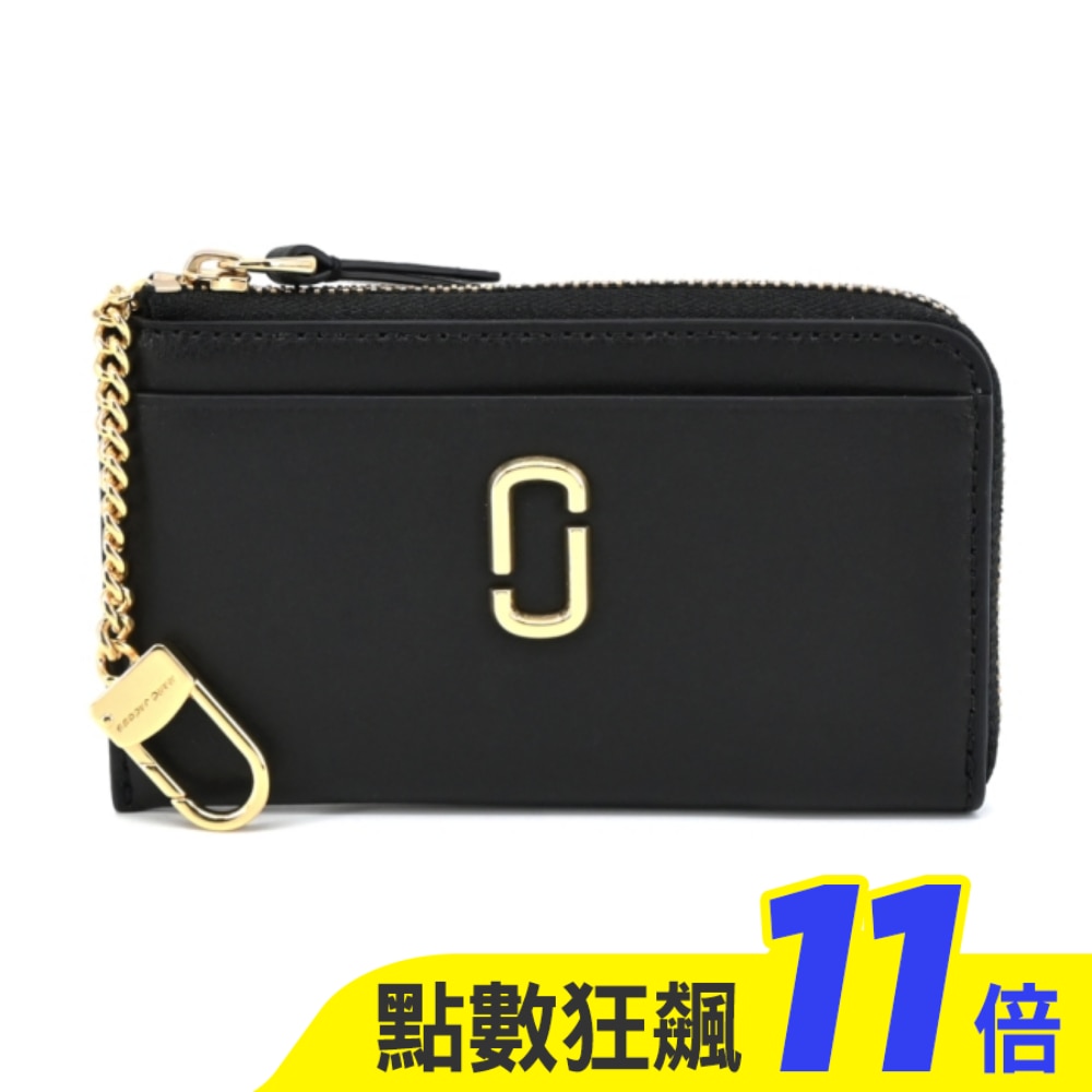MARC JACOBS THE J MARC TOP 牛皮拉鍊鑰匙圈卡片零錢包-黑 2S3SMP004S01001