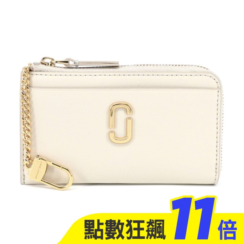 MARC JACOBS THE J MARC 牛皮拉鍊鑰匙圈卡片零錢包-白 2S3SMP004S01123