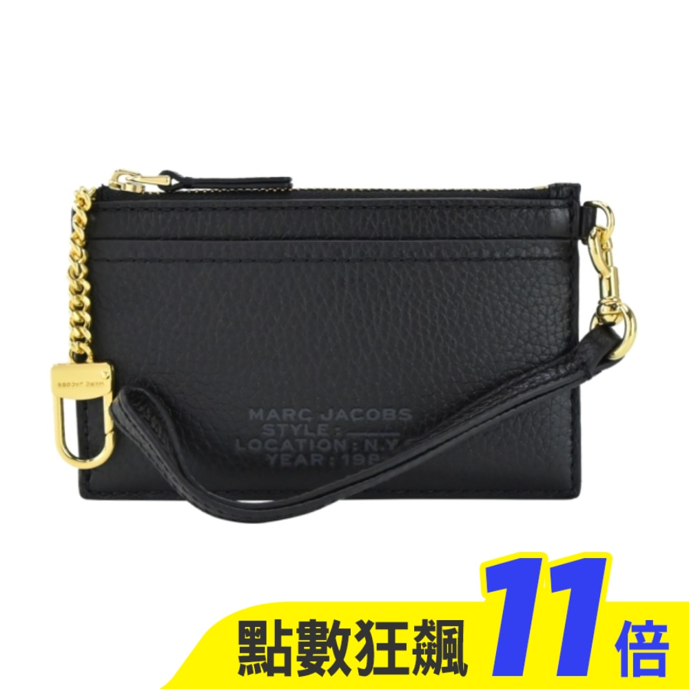 MARC JACOBS THE LEATHER ZIP壓印LOGO拉鍊鑰匙圈卡片/零錢包-黑S125L01RE22001