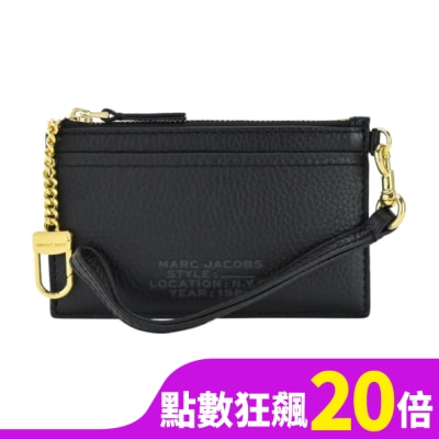 MARCJACOBS MARC JACOBS THE LEATHER ZIP壓印LOGO拉鍊鑰匙圈卡片/零錢包-黑S125L01RE22001