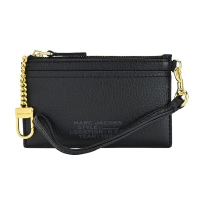 MARCJACOBS MARC JACOBS THE LEATHER ZIP壓印LOGO拉鍊鑰匙圈卡片/零錢包-黑S125L01RE22001
