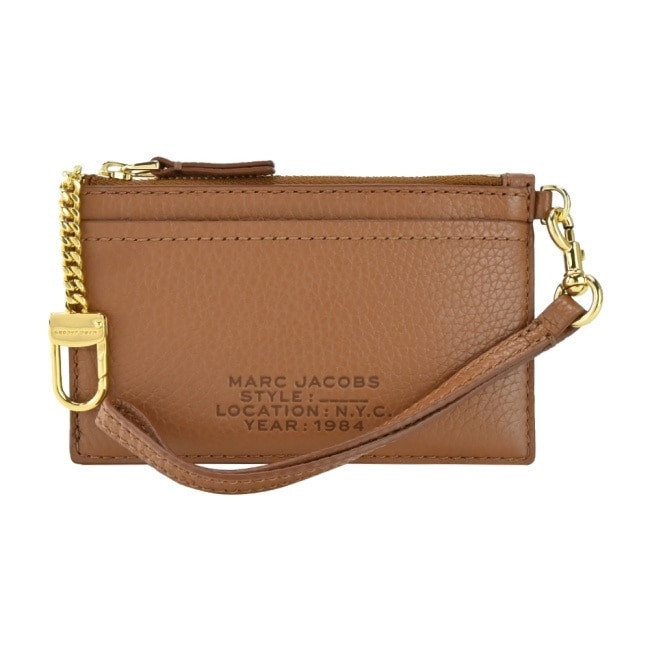 MARC JACOBS THE LEATHER ZIP壓印LOGO拉鍊鑰匙圈卡片夾/零錢包-棕 S125L01RE22212