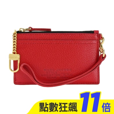 MARC JACOBS MARC JACOBS THE LEATHER ZIP壓印拉鍊鑰匙圈零錢包-紅S125L01RE22617