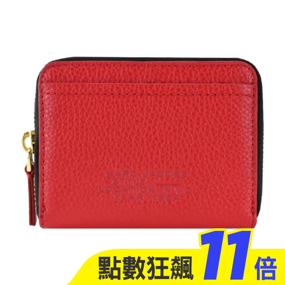 MARC JACOBS THE LEATHER ZIP壓印LOGO拉鍊卡片零錢包-紅 S134L01RE22617